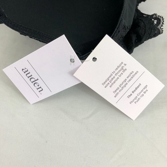 Auden Bra The Radiant Plunge Push-Up Lace Front Closure Lace Overlay Black 32D - Picture 4 of 5